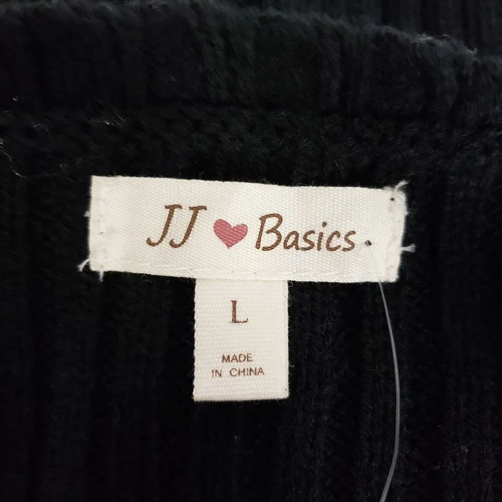 JJ Basics Womens Vest Size Large Faux Fur Black Sleeveless Lined Ribbed Back